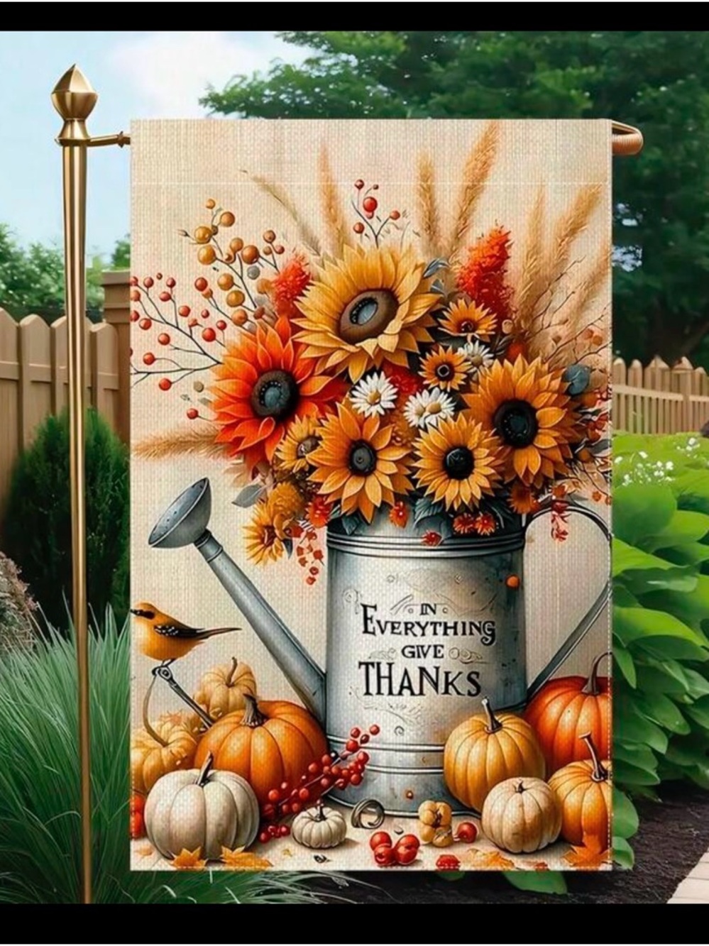 Autumn Sunflower & Pumpkin Garden Flag - Give Thanks